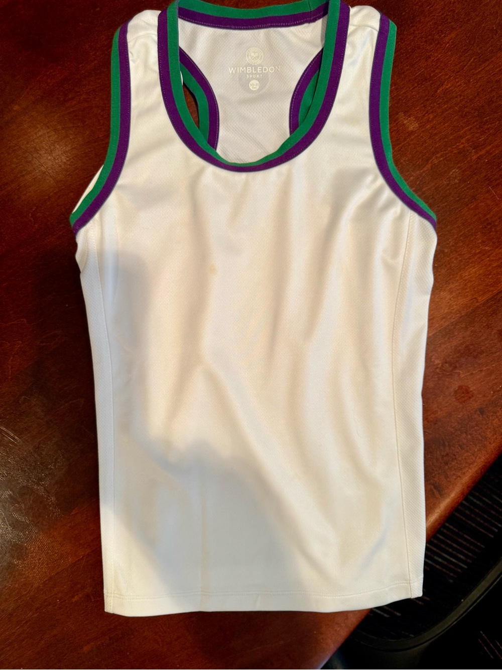 Wimbledon Girls White Tennis Tank with Purple & Green Trim